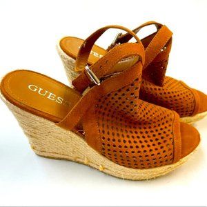 Guess Brown Open Weave Espadrille Wedges Women’s Size 9.5